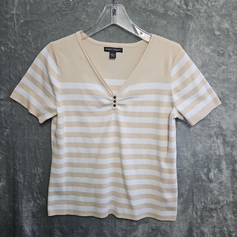 Designers Original Women's Lg  cotton nylon Beige White Top  Stripe
